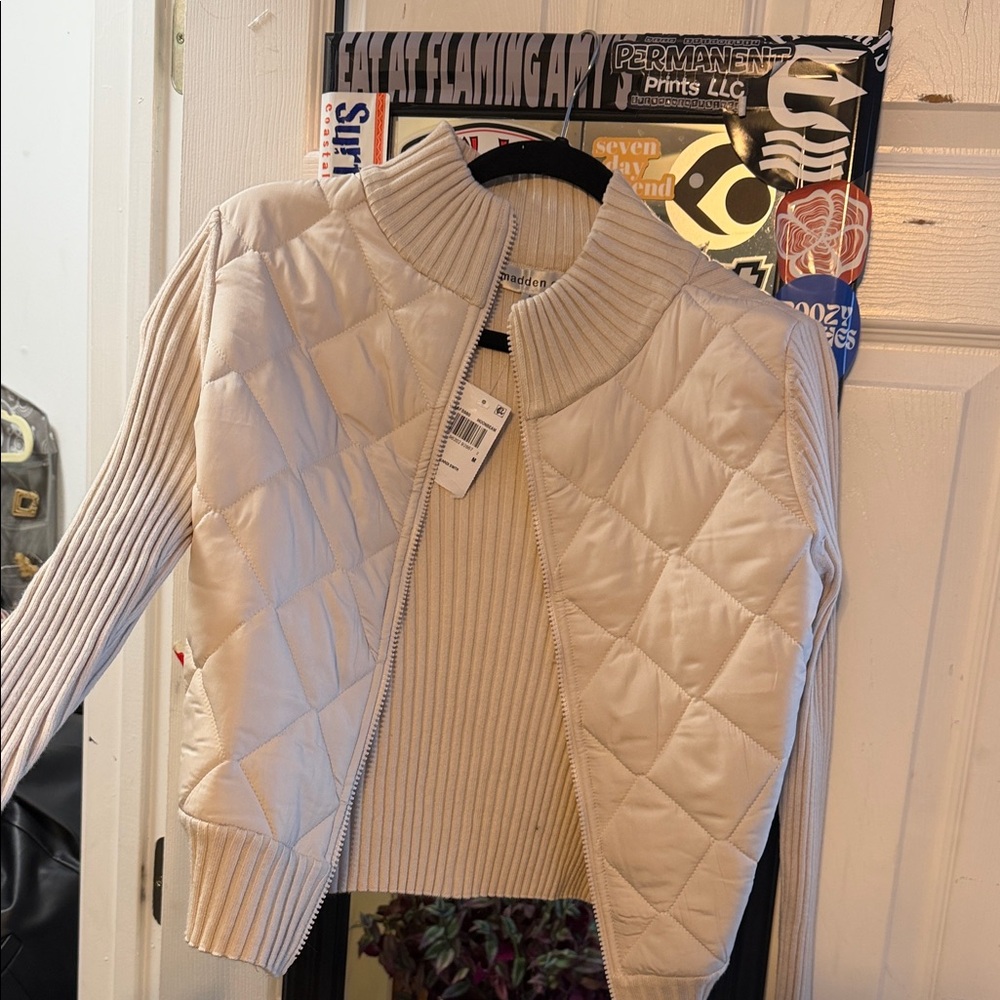 Madden Girl Cream Quilted Puffer Jacket